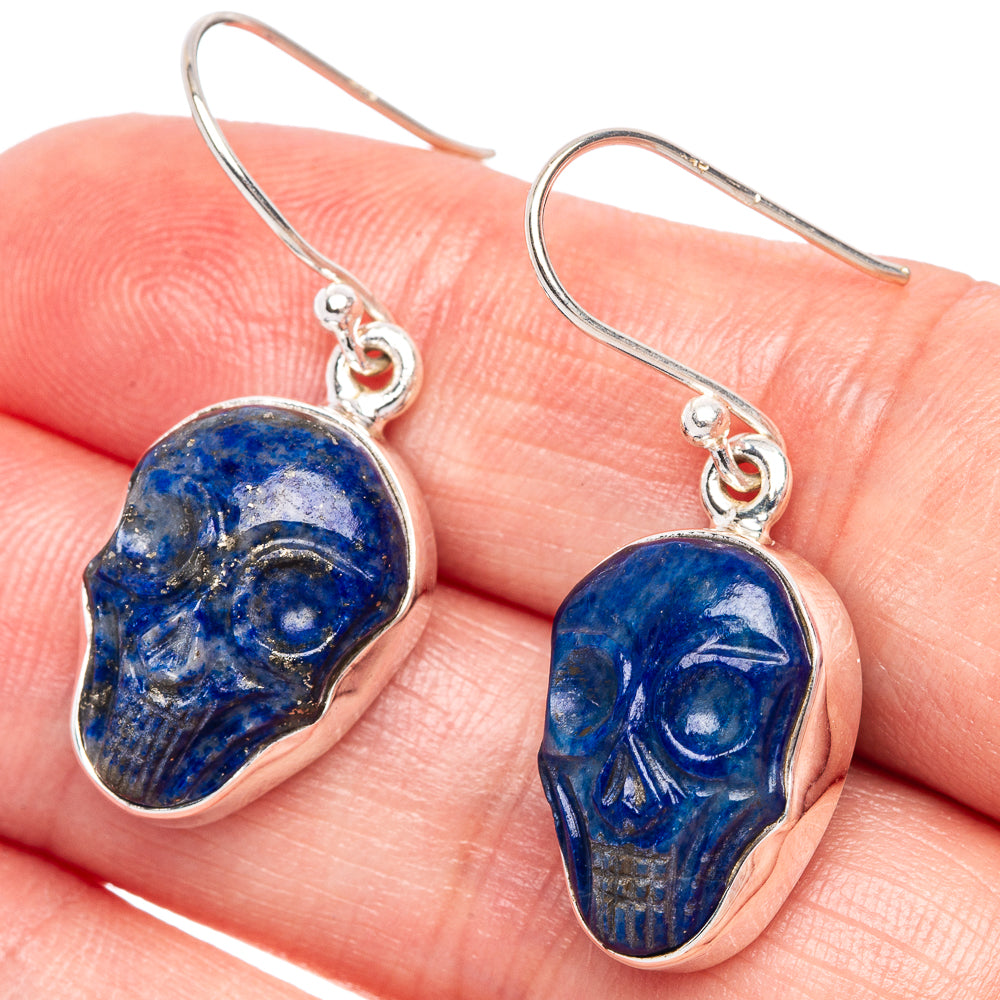Lapis Lazuli Skull Earrings 1 3/8" (925 Sterling Silver) E433344