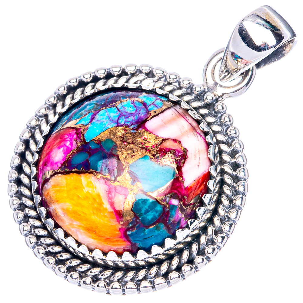 Kingman Pink Dahlia Turquoise 925 Sterling Silver Pendant 1 1/4" (925 Sterling Silver) P41906