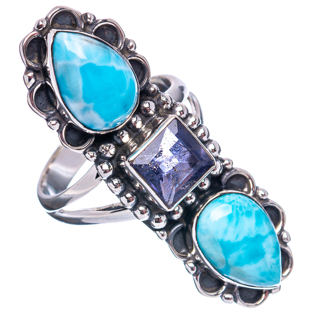 Premium Larimar, Iolite Ring Size 7 (.925 Sterling Silver)