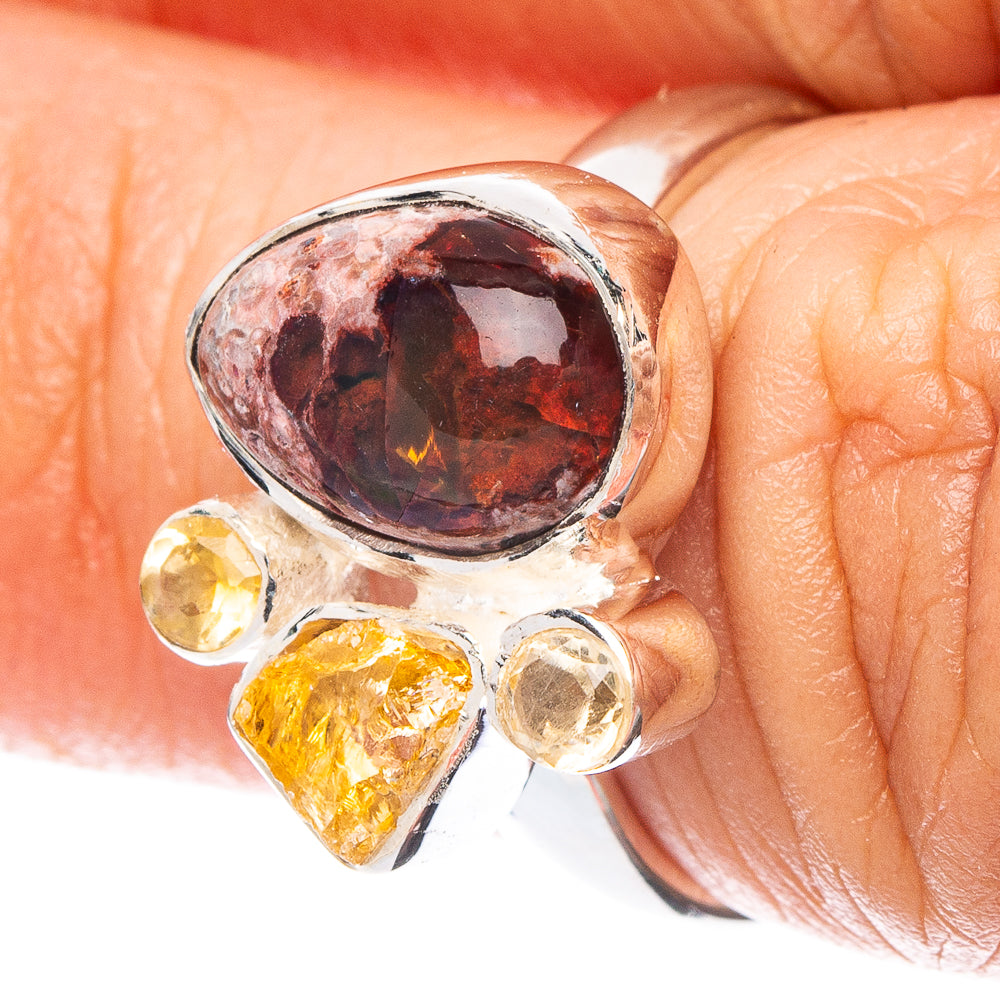 Rare Mexican Fire Opal, Citrine Ring Size 5.5 (925 Sterling Silver) R6939