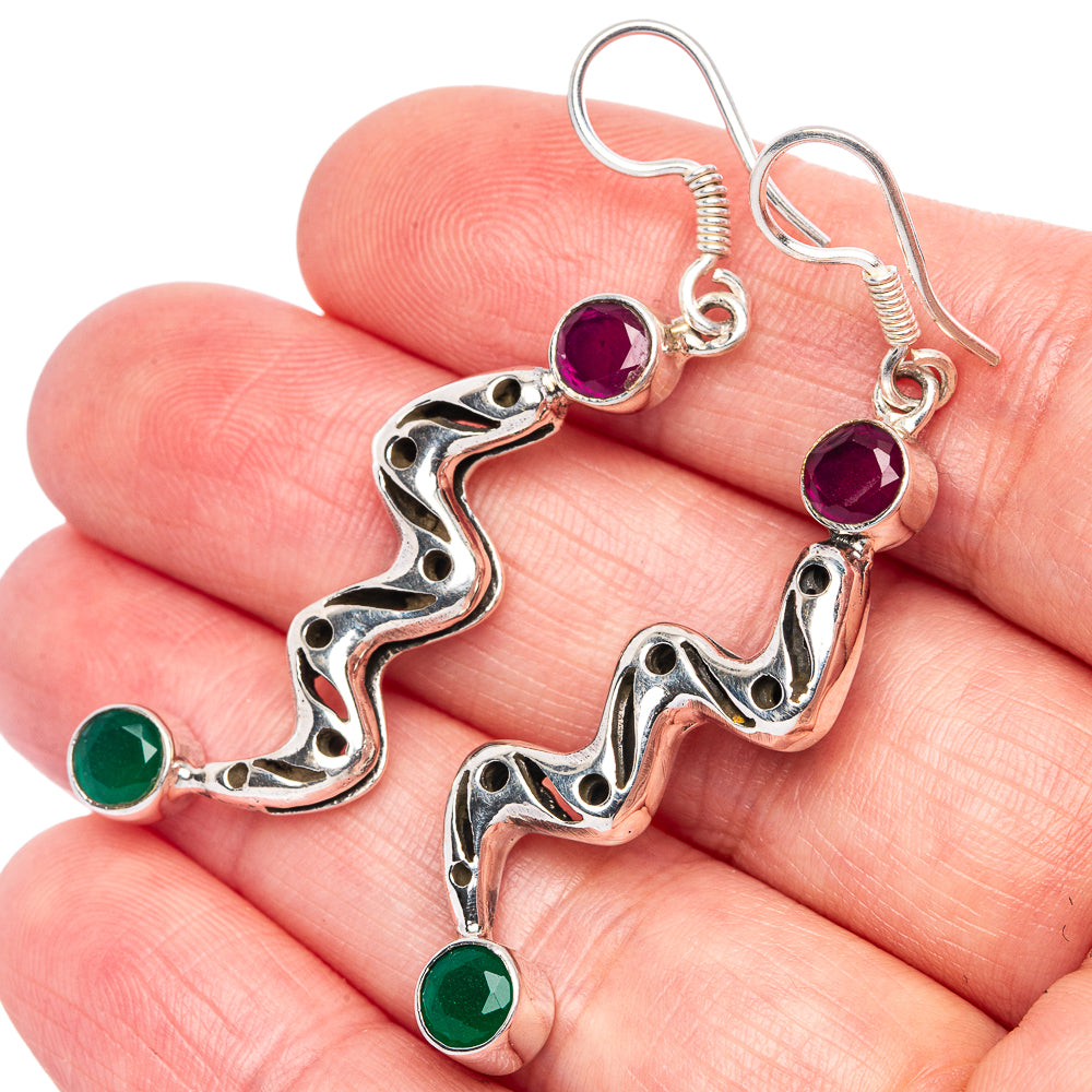 Ruby, Emerald Earrings 2 1/8" (925 Sterling Silver) E433195