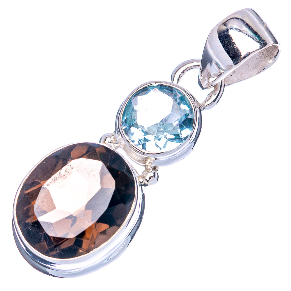 Smoky Quartz, Blue Topaz Pendant 1 1/4" (925 Sterling Silver) P42099