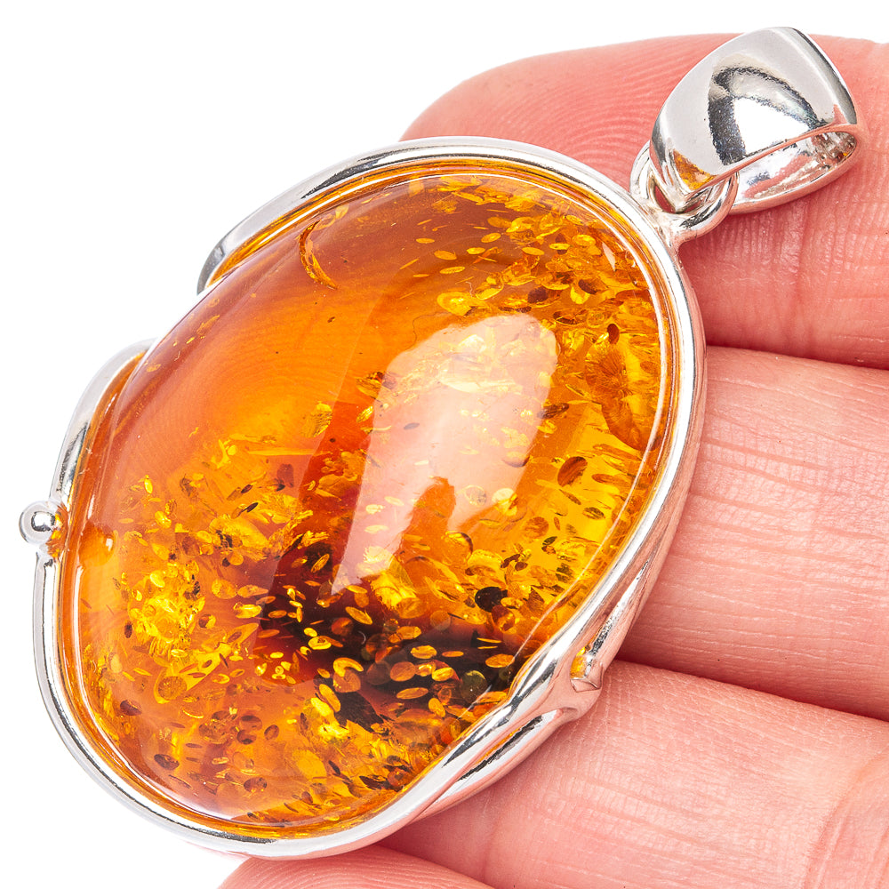 Anasilvercos Baltic Amber Pendant 1 7/8" (925 Sterlnig Silver)