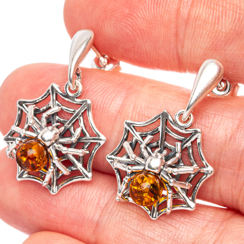 Baltic Amber Spider web Earrings 1" (.925 Sterling Silver)