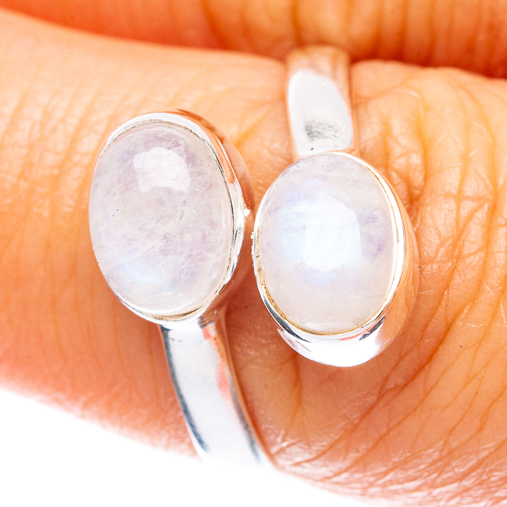 Rainbow Moonstone Dainty Ring Size 7 Adjustable (925 Sterling Silver) R5115