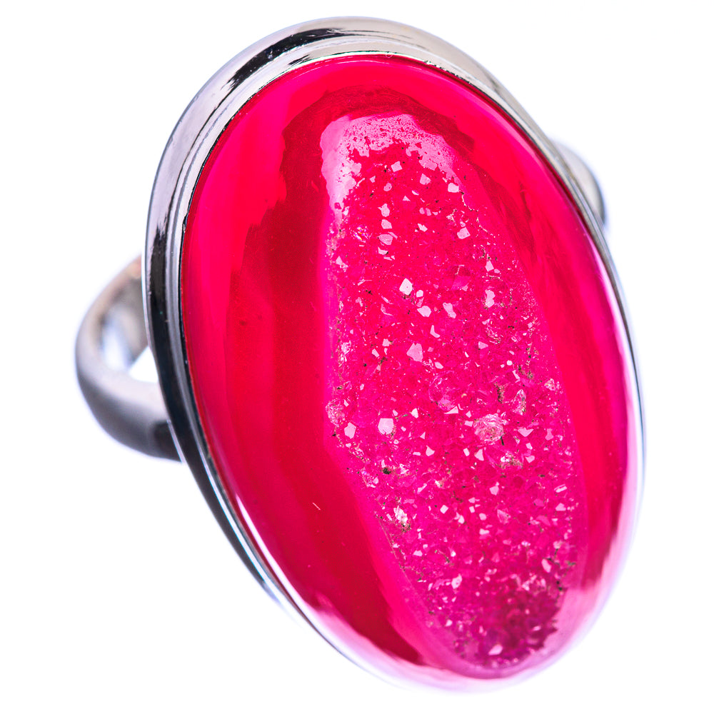 Large Pink Druzy 925 Sterling Silver Ring Size 9.5