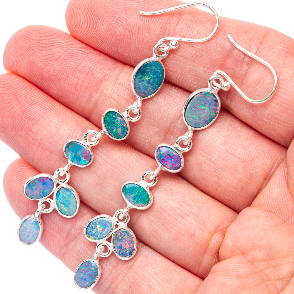 Rare Doublet Opal Earrings 2 1/2" (925 Sterling Silver) E1656