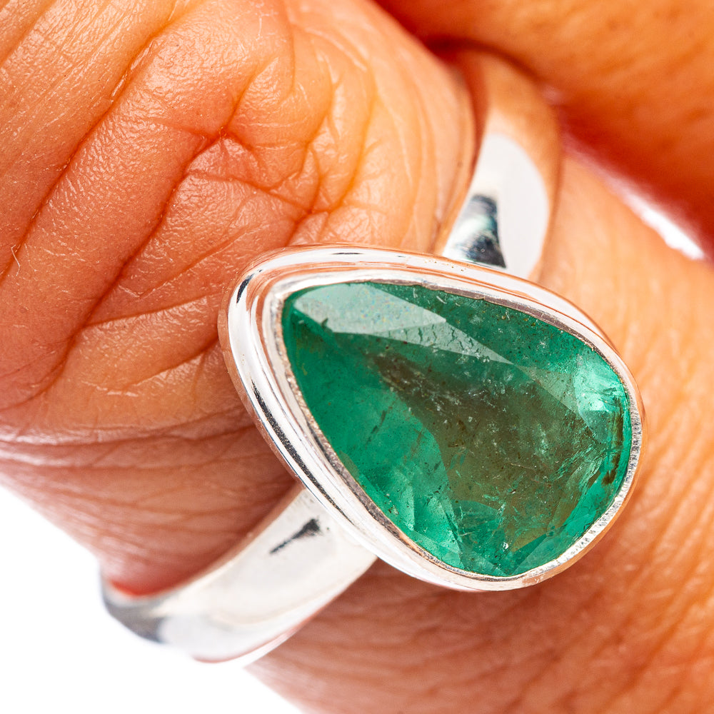 Rare Premium Faceted Zambian Emerald Ring Size 9 (.925 Sterling Silver)