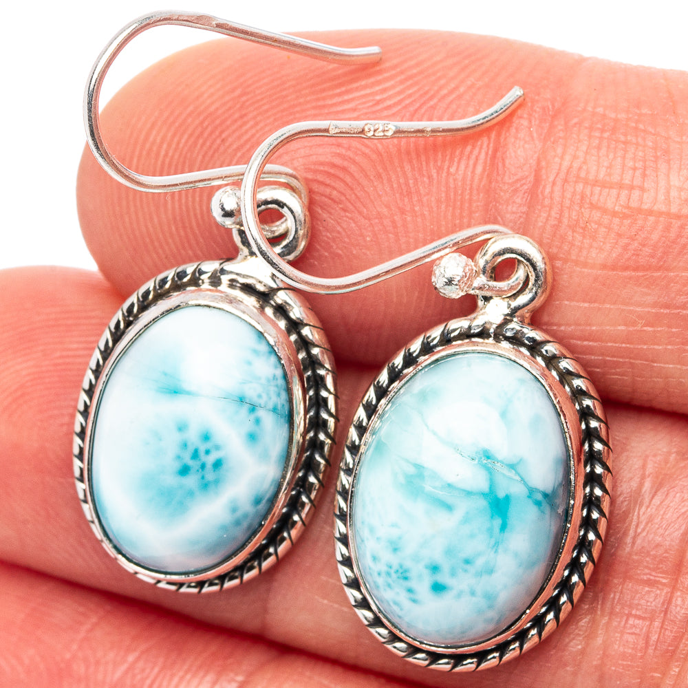 Rare Larimar Earrings 1 3/8" (.925 Sterling Silver)