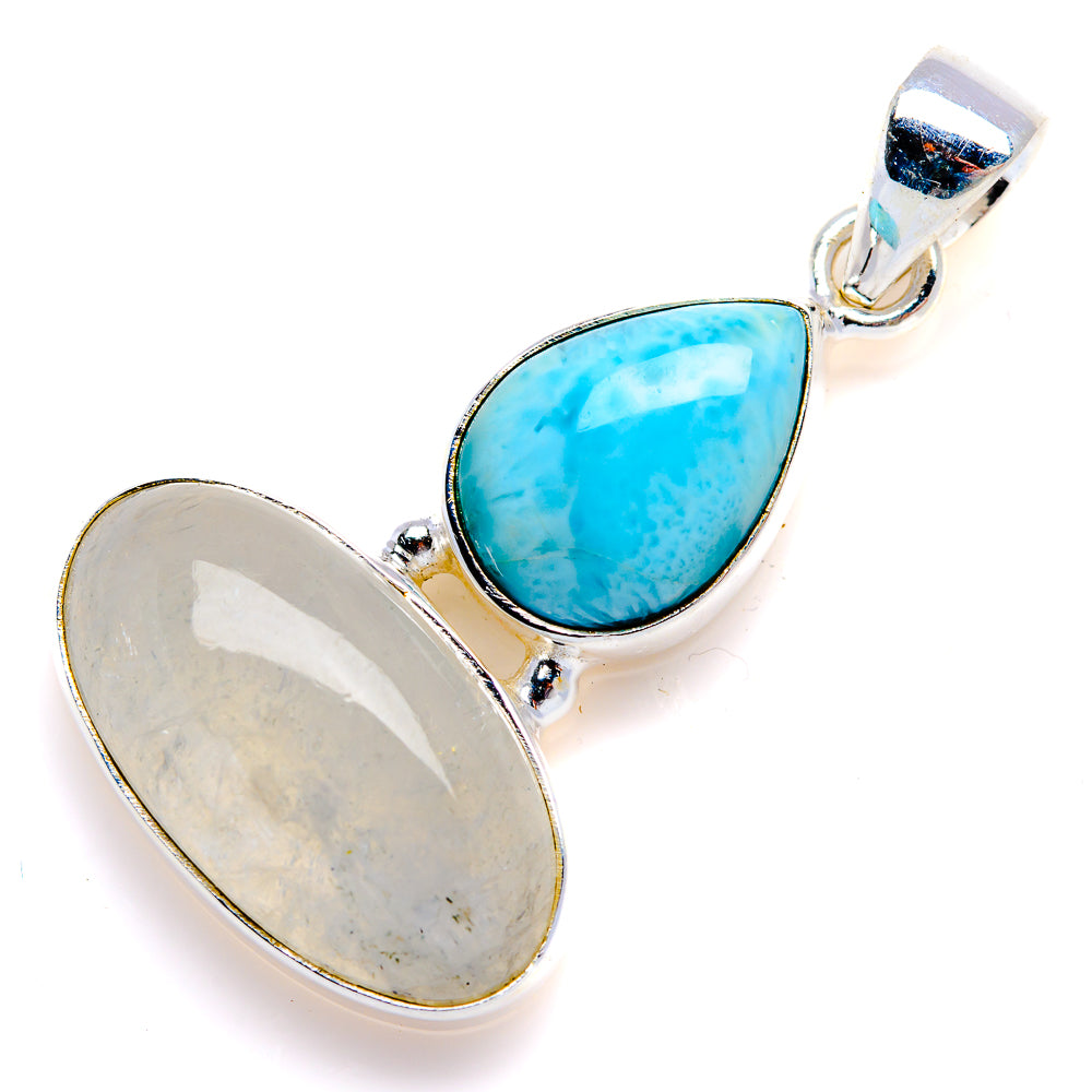 Rainbow Moonstone, Larimar Pendant 1 1/2" (925 Sterling Silver) PD38158