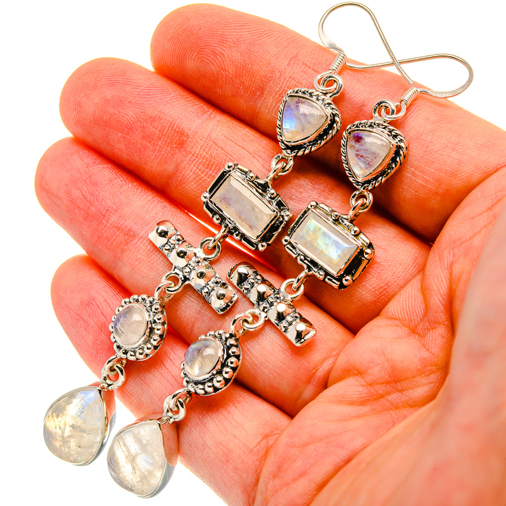 Signature Rainbow Moonstone, Tanzanite Earrings 3 1/2" (925 Sterling Silver) EARR431974