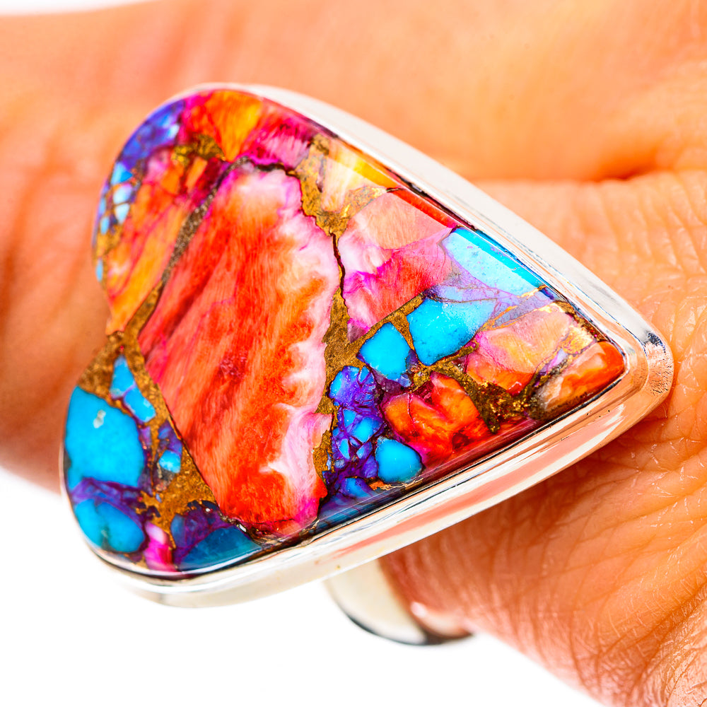 Large Kingman Pink Dahlia Turquoise Ring Size 10 (925 Sterling Silver) RING138646