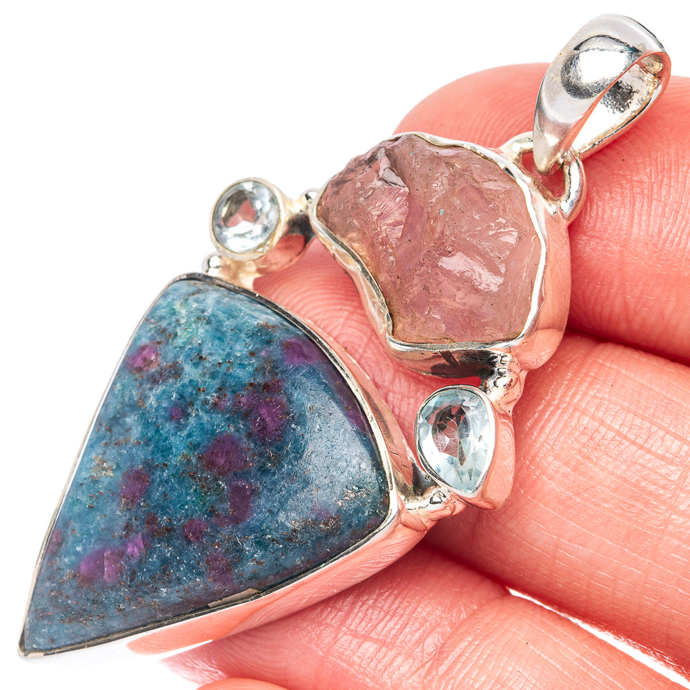 Ruby Fuchsite, Rose Quartz, Blue Topaz Pendant 1 7/8" (925 Sterling Silver) P44381