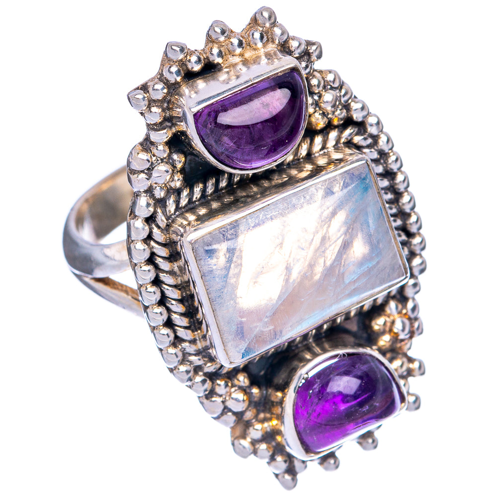 Rainbow Moonstone, Amethyst Ring Size 6 (925 Sterling Silver) R145332