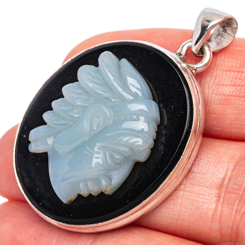 Rare Opal Cameo Native Pendant 1 5/8" (925 Sterling Silver) P41585