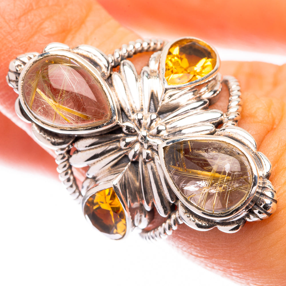 Large Rutilated Quartz, Citrine Ring Size 5.75 (925 Sterling Silver) R141685