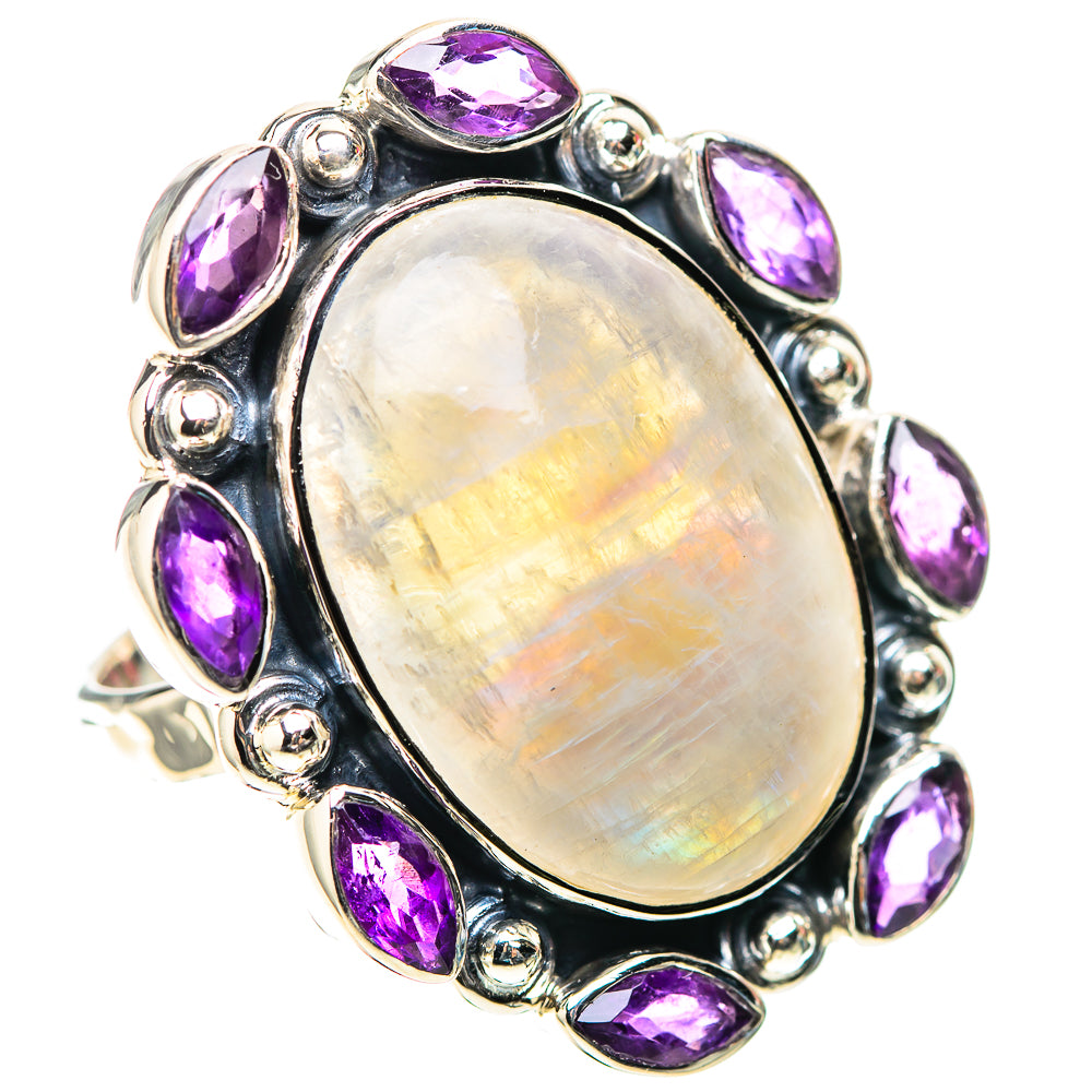 Signature Large Rainbow Moonstone, Amethyst Ring Size 9 (925 Sterling Silver) RING138289