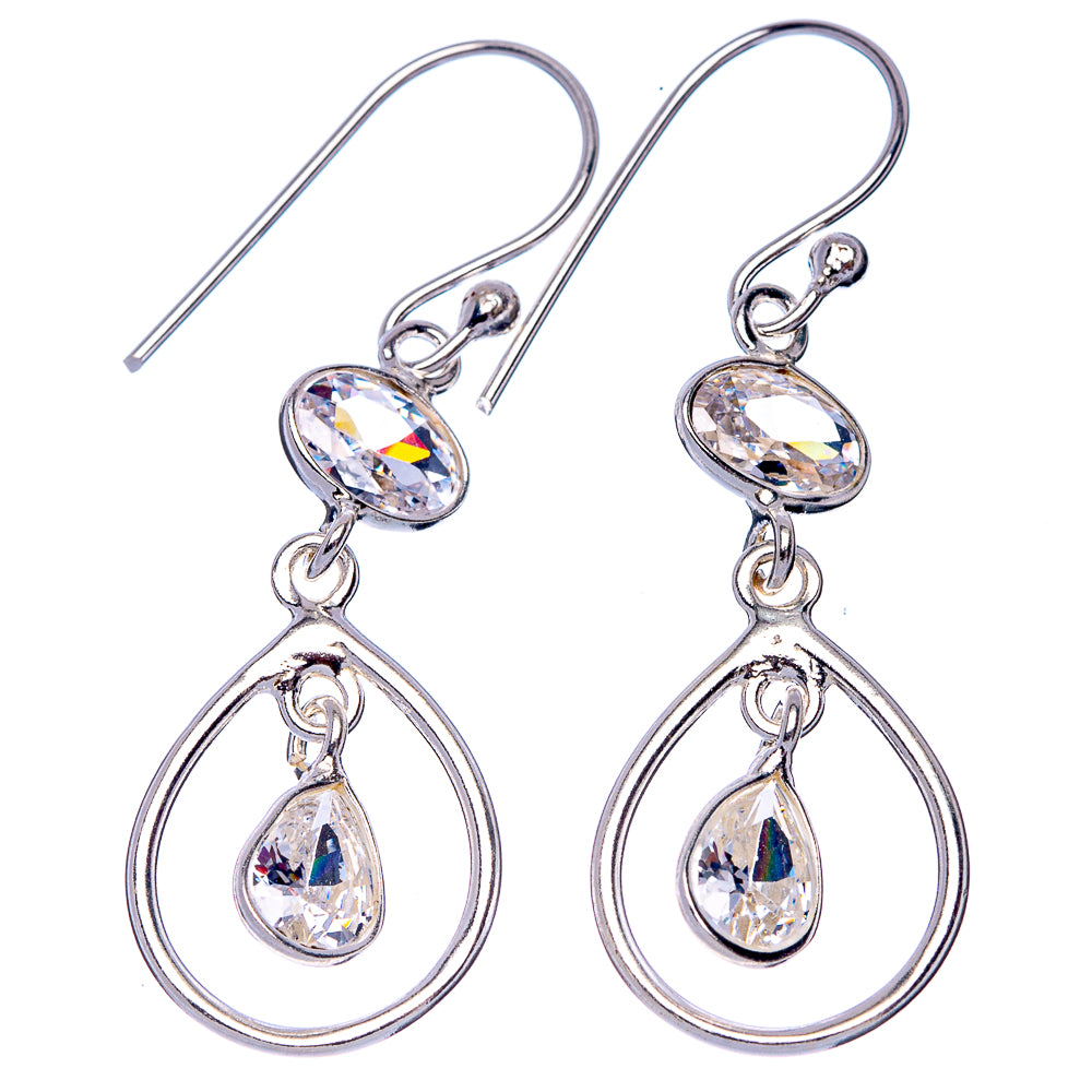 White Quartz Dainty Earrings 1 5/8" (925 Sterling Silver) E2081