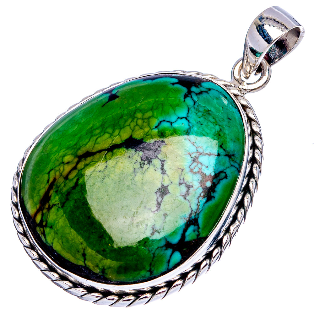 Premium Tibetan Turquoise Pendant 1 3/4" (.925 Sterling Silver)