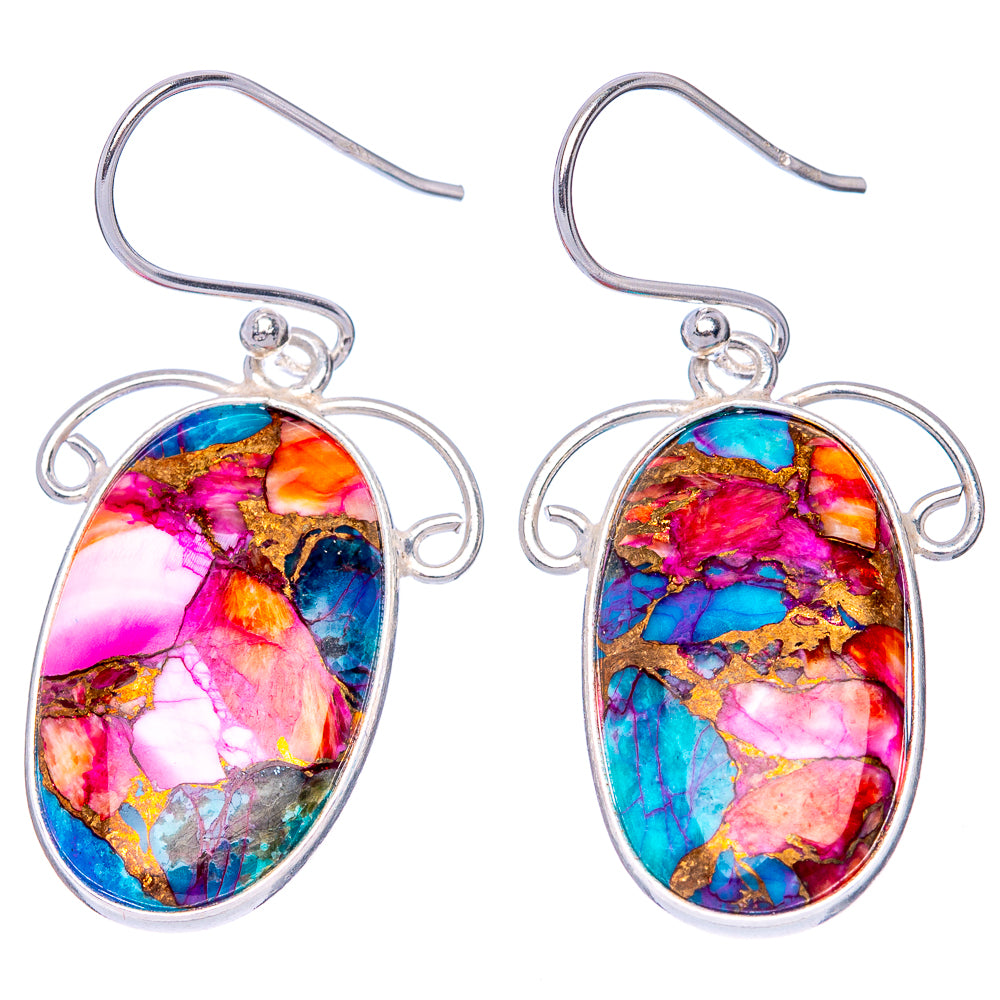 Kingman Pink Dahlia Turquoise Earrings 1 3/8" (925 Sterling Silver) E1304