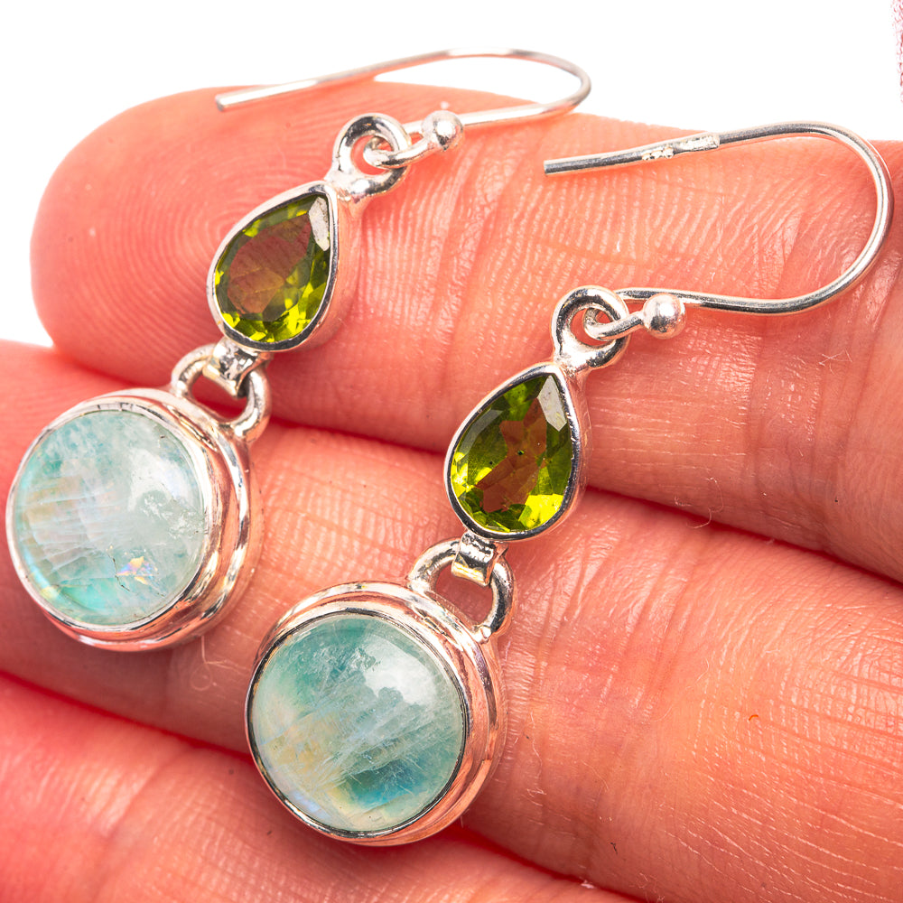 Green Moonstone, Peridot Earrings 1 1/2" (925 Sterling Silver) E432402