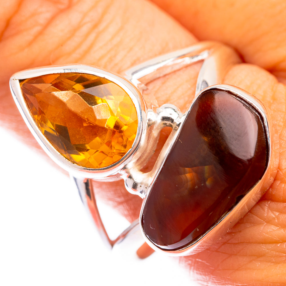Mexican Fire Agate, Citrine Ring Size 11.5 (925 Sterling Silver) R140700