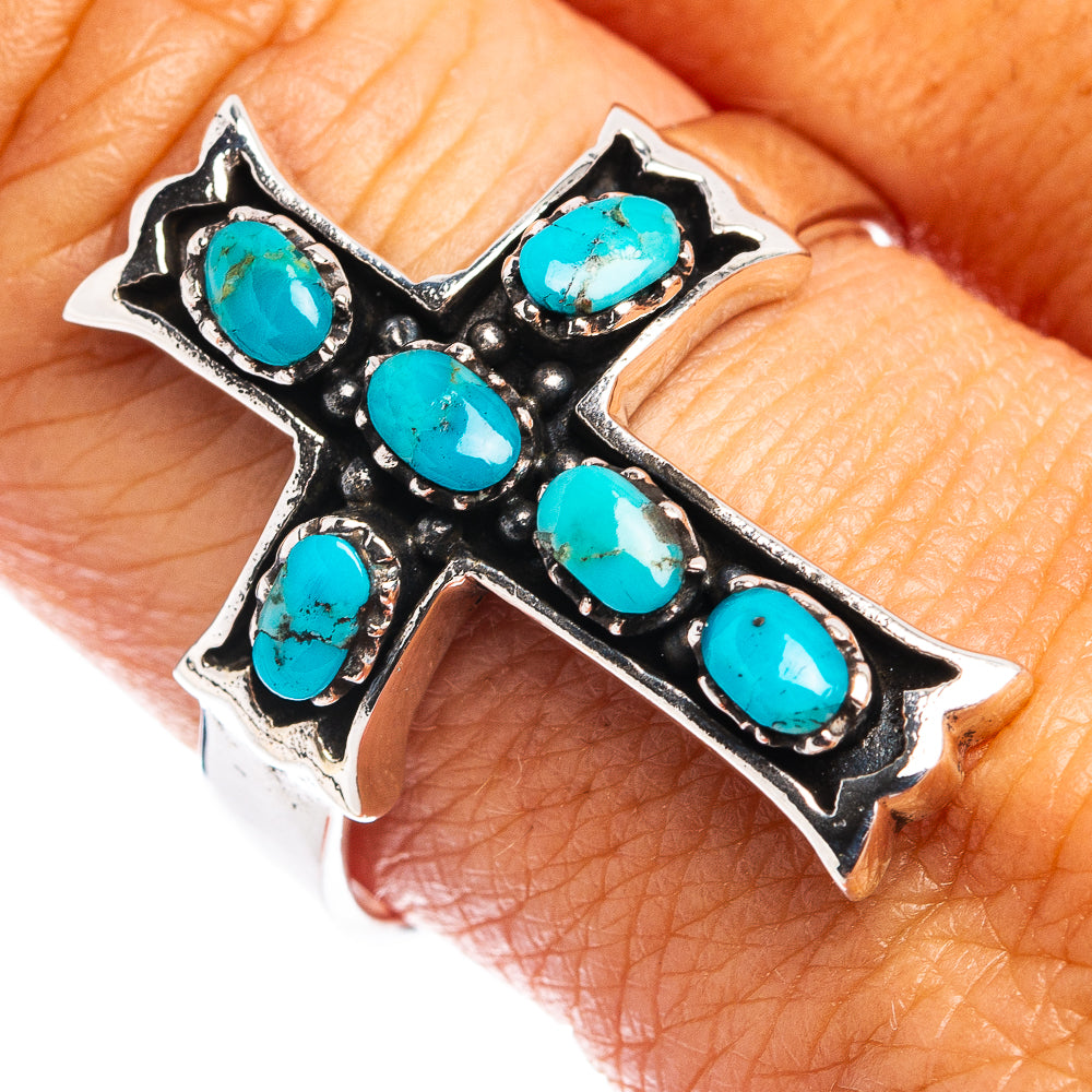 Native Style Mohave Turquoise Cross Ring Size 9.5 (.925 Sterling Silver)