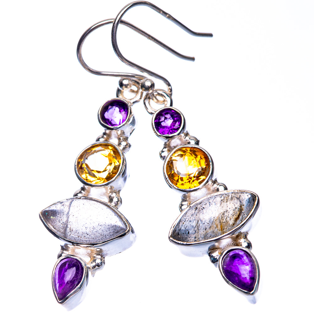 Labradorite, Amethyst, Citrine Earrings 1 3/4" (925 Sterling Silver) E432536