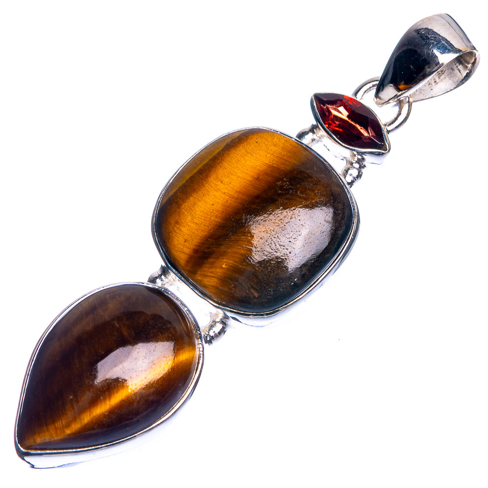 Tiger Eye, Garnet 925 Sterling Silver Pendant 2 1/8"