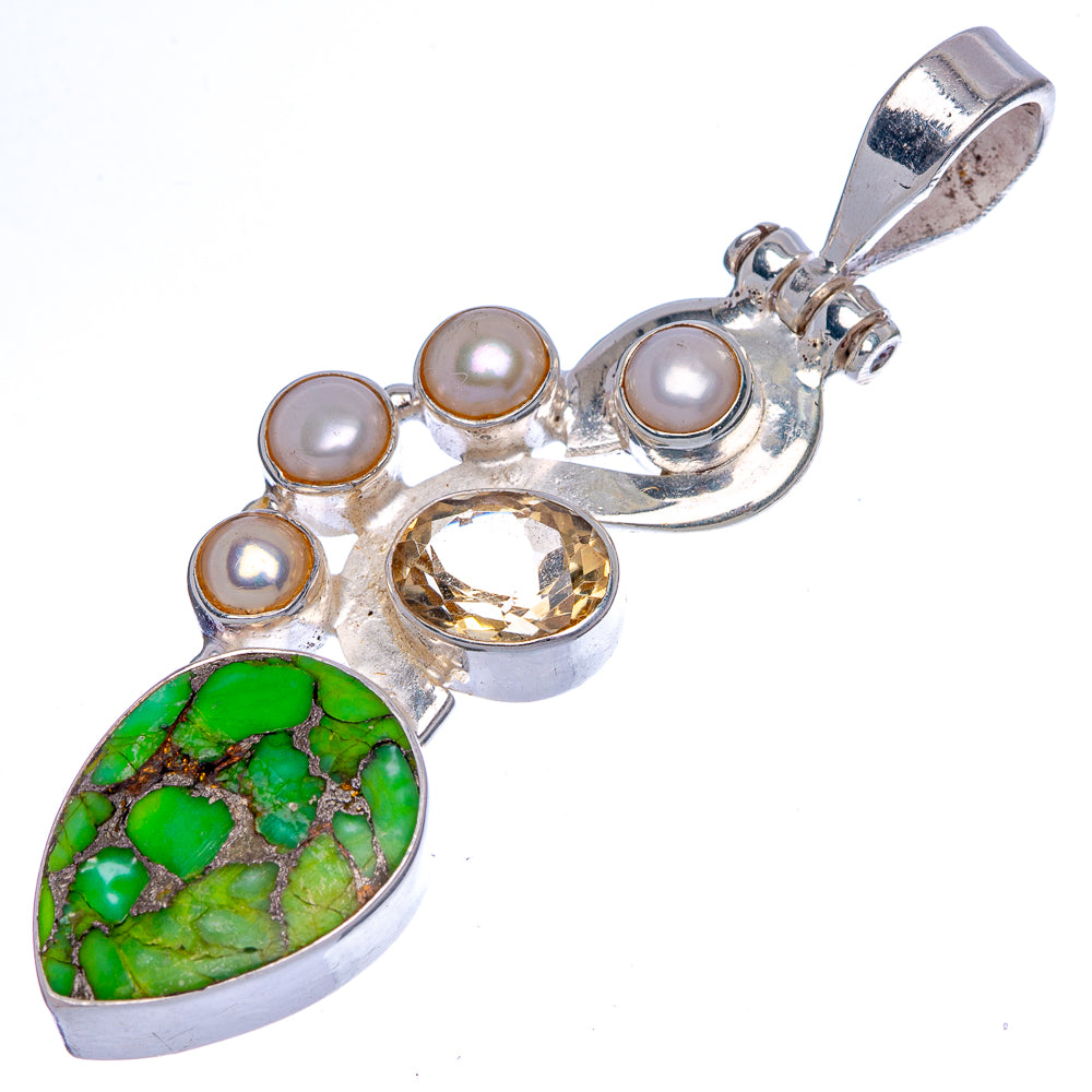 Green Copper Composite Turquoise, Cultured Pearl Pendant 2 1/4" (925 Sterling Silver) P40106
