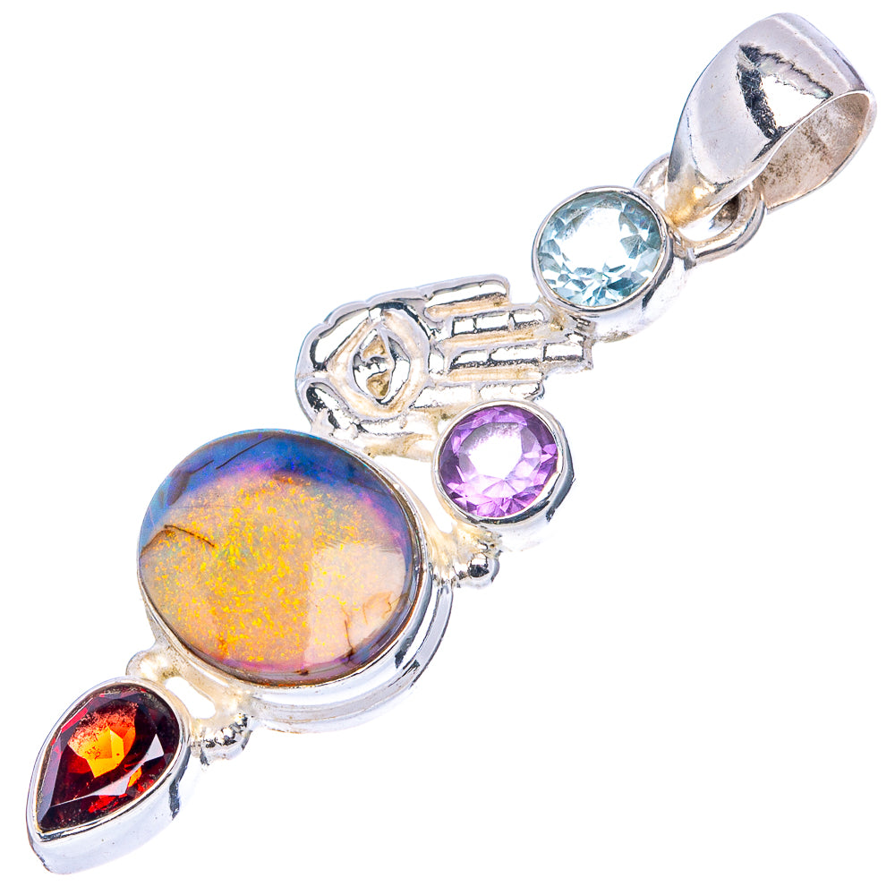 Sterling Opal, Blue Topaz, Amethyst Pendant 1 7/8" (.925 Sterling Silver)