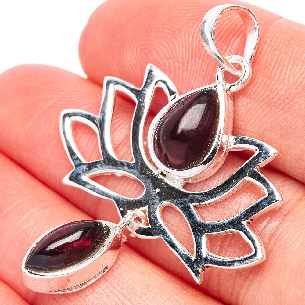 Garnet Lotus Dainty Pendant 1 5/8" (925 Sterling Silver) P43571