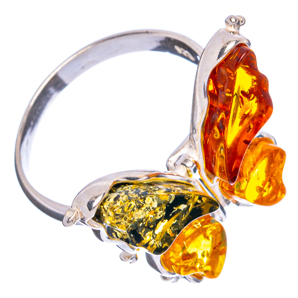 Baltic Amber Butterfly Ring Size 7 Adjustable (.925 Sterling Silver)