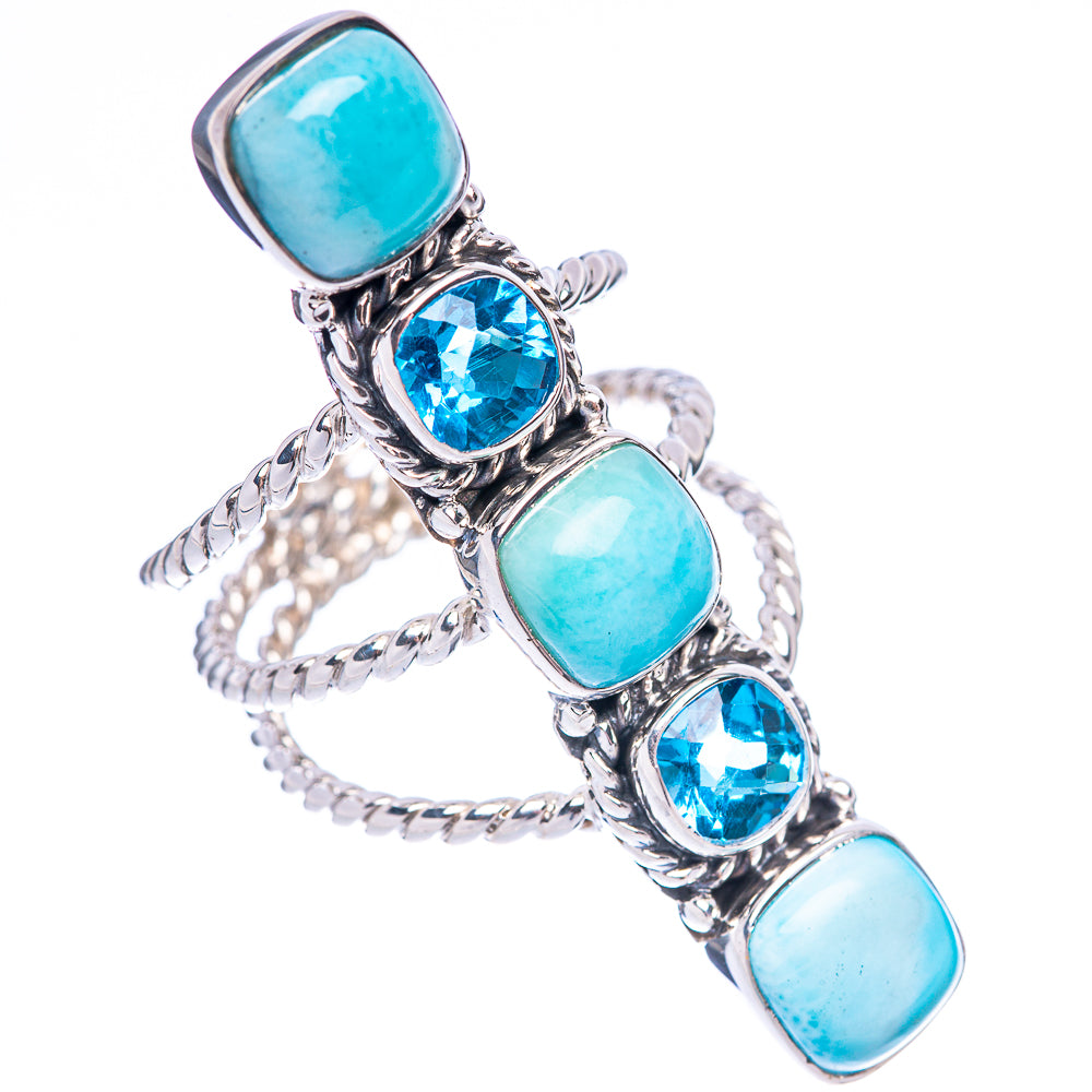 Signature Larimar, Blue Topaz Ring Size 8.5 (925 Sterling Silver) R1808