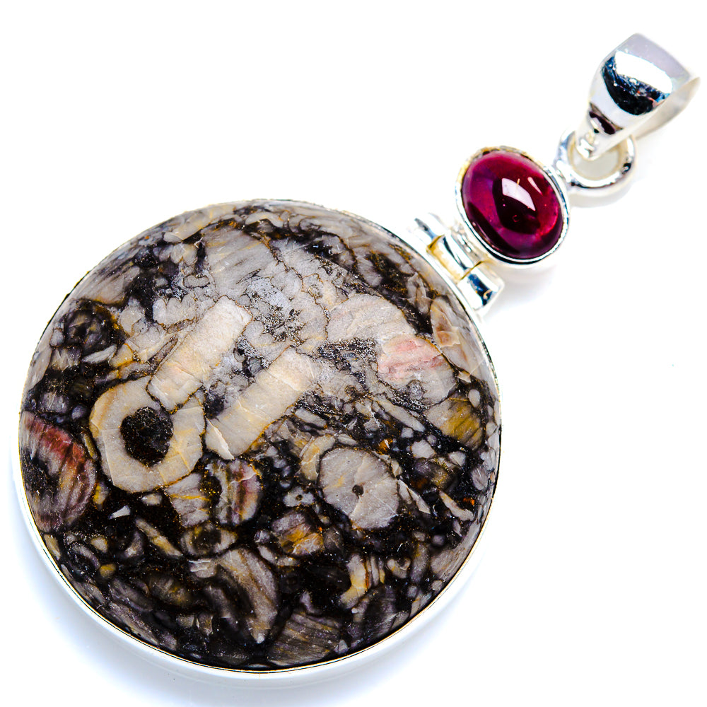 Crinoid Fossil, Garnet 925 Sterling Silver Pendant 2" (925 Sterling Silver) PD38438