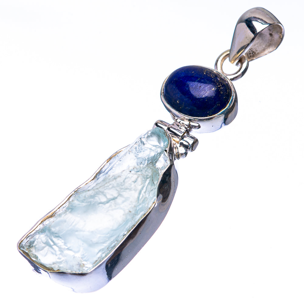 Raw Aquamarine, Lapis Lazuli 925 Sterling Silver Pendant 2 1/8" (925 Sterling Silver) PD38600