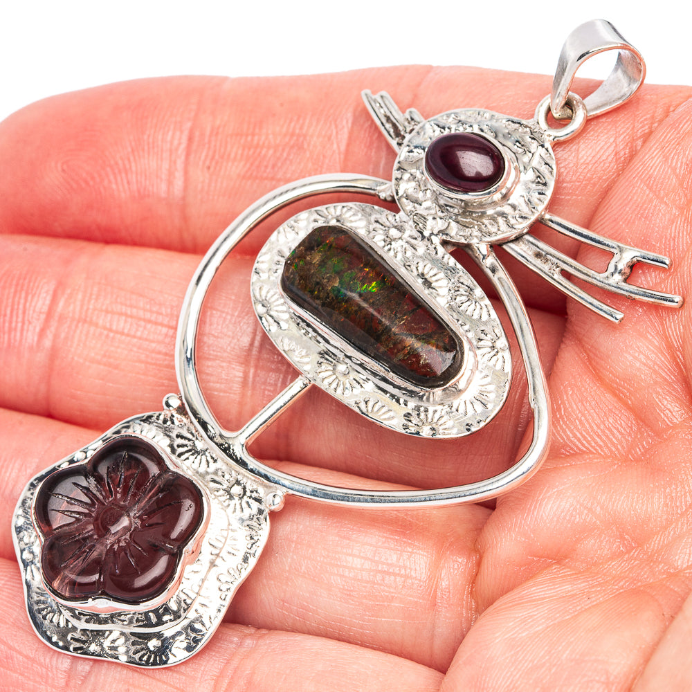 Signature Ammolite, Garnet Pendant 2 5/8" (925 Sterling Silver) P42293