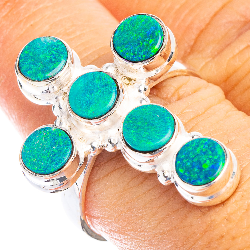 Rare Doublet Opal Cross Ring Size 8.75 (925 Sterling Silver) R6707