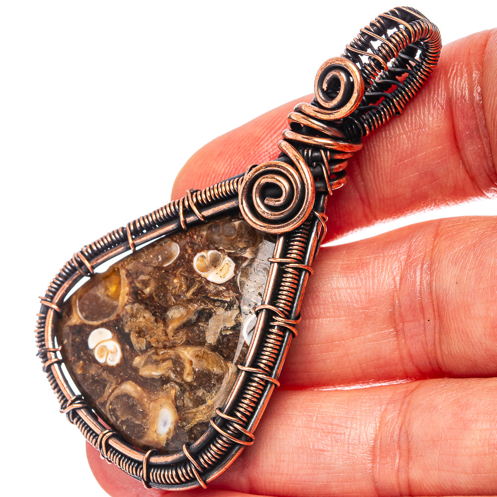 Turritella Agate Wire Wrap Pendant 2 3/8" (Oxidized Copper)