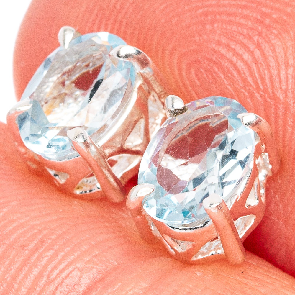 Blue Topaz Dainty Earrings 1/4" (925 Sterling Silver) E2061
