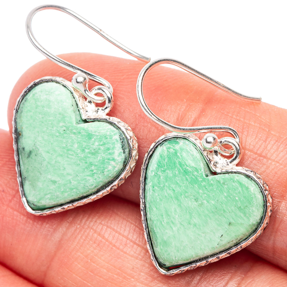 Amazonite Heart Earrings 1 1/4" (925 Sterling Silver) E2370