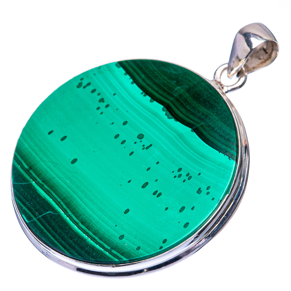 Malachite Coin 925 Sterling Silver Pendant 1 7/8" (925 Sterling Silver) PD38622