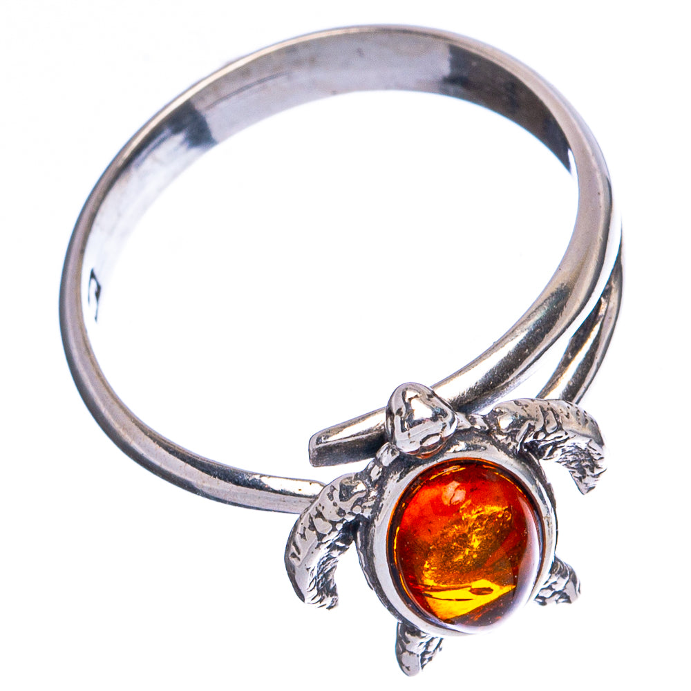 Baltic Amber Sea Turtle Ring Size 5 Adjustable (.925 Sterling Silver)