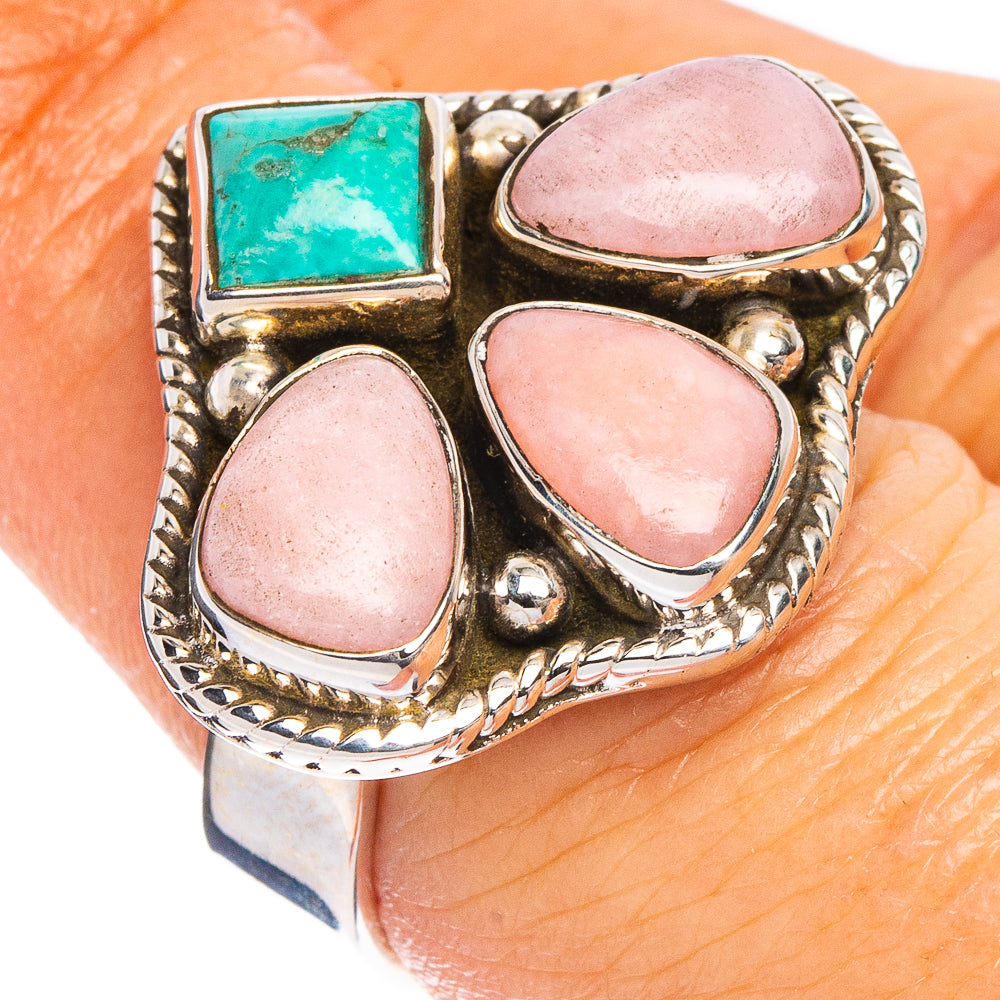Pink Opal, Turquoise Ring Size 7 Adjustable (.925 Sterling Silver)