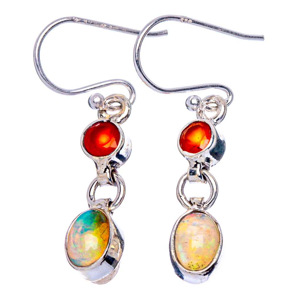 Rare Ethiopian Opal, Carnelian Earrings 1 3/8" (925 Sterling Silver) E1795