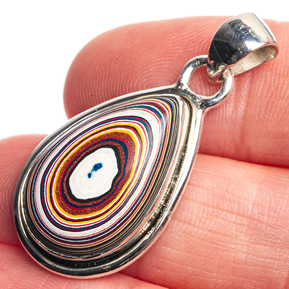 Fordite 925 Sterling Silver Pendant 1 3/8"