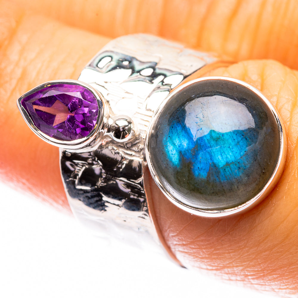 Premium Labradorite, Amethyst Ring Size 7 (925 Sterling Silver) R141813