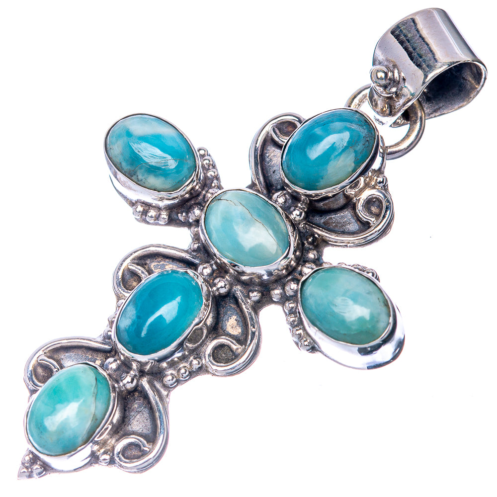 Larimar Cross Pendant 1 3/4" (925 Sterling Silver) P40814