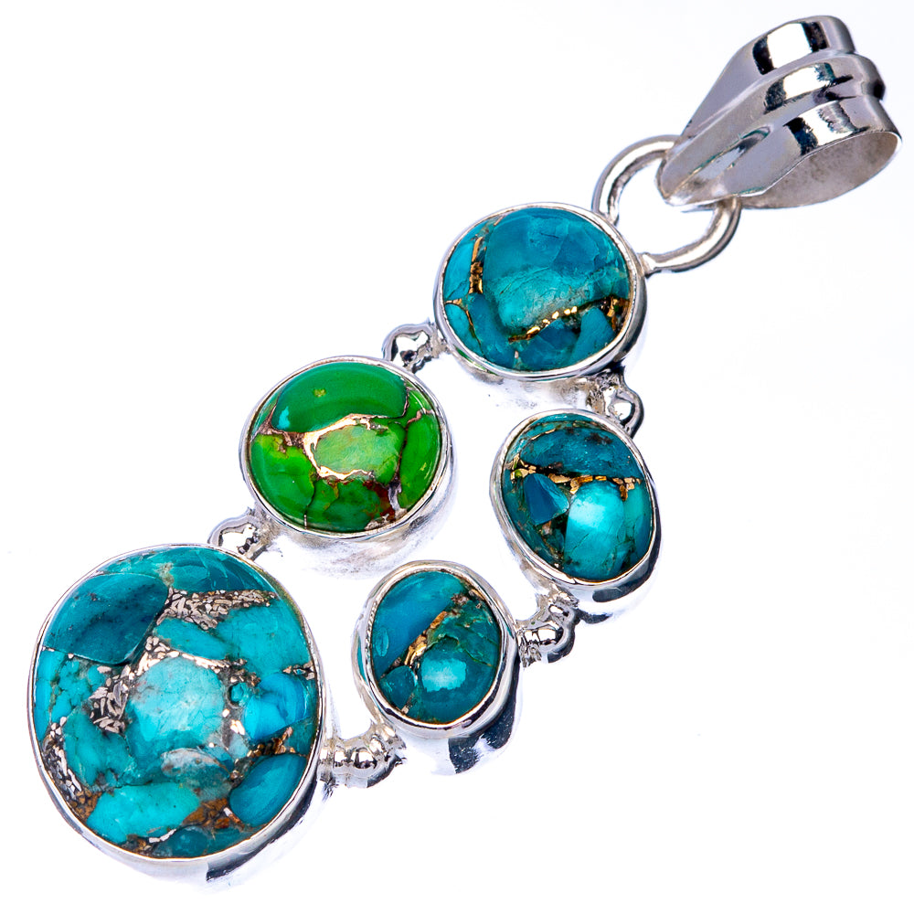 Blue Copper Composite Turquoise, Green Copper Composite Turquoise Pendant 1 5/8" (925 Sterling Silver) P41026
