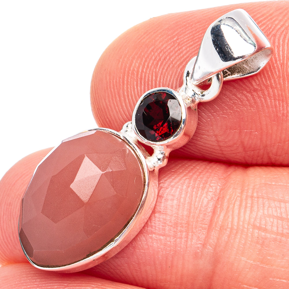 Dainty Pink Opal, Garnet Pendant 1 1/4" (925 Sterling Silver) P45280